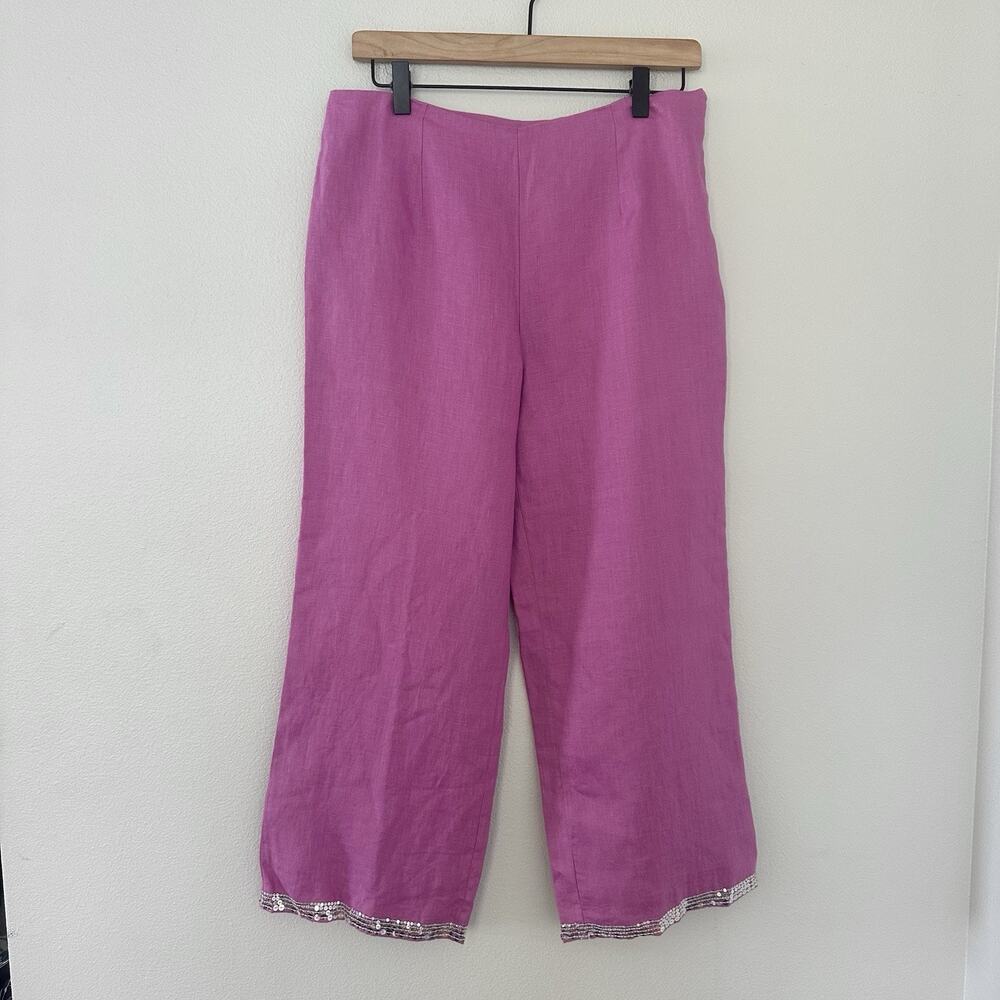 Vintage NWT 100% Irish Linen Richard Malcolm Sz 8 Crop Pant Pink Sequins Lined